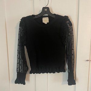 Anthropologie Black Polkadot Sheer Sleeve Blouse
